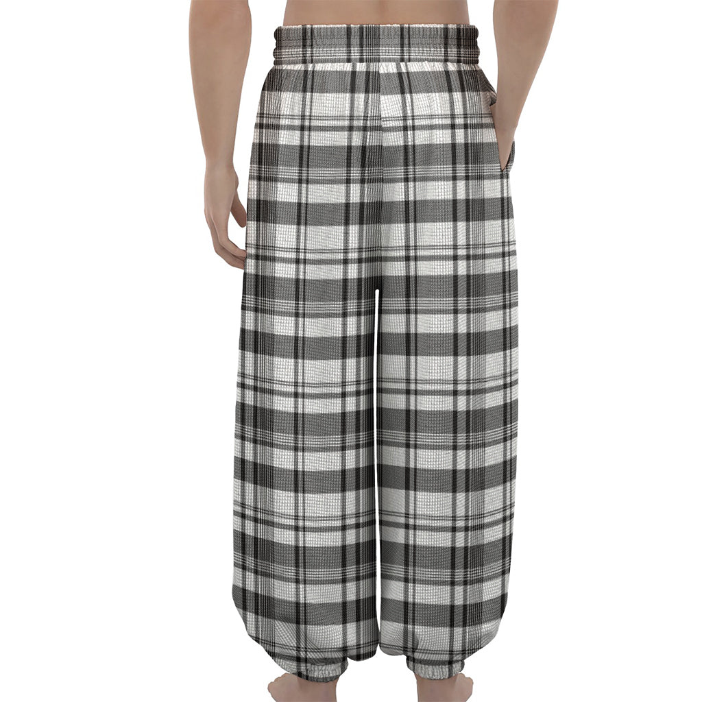Black And White Madras Pattern Print Lantern Pants