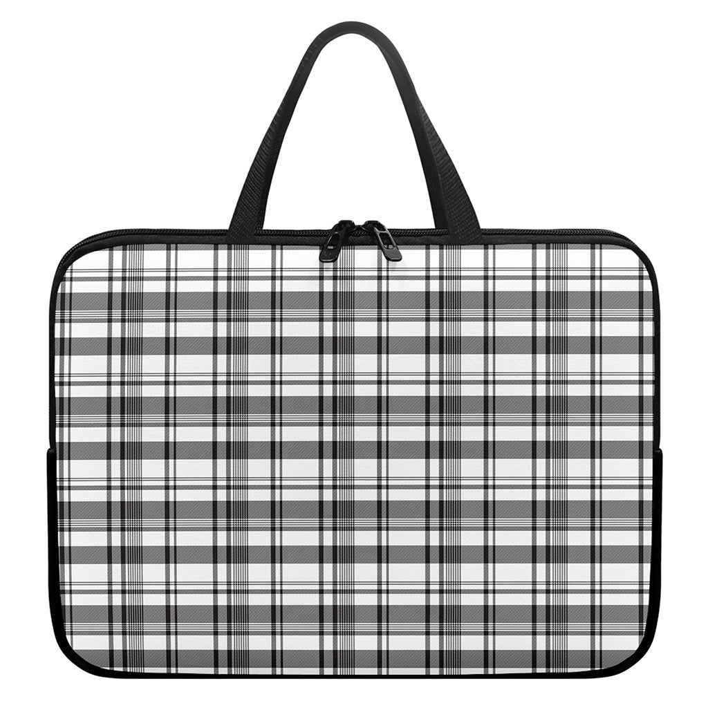 Black And White Madras Pattern Print Laptop Sleeve With Handle