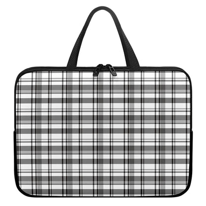 Black And White Madras Pattern Print Laptop Sleeve With Handle
