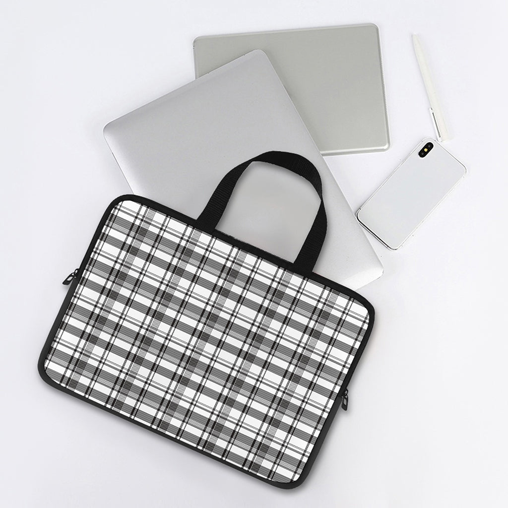 Black And White Madras Pattern Print Laptop Sleeve With Handle
