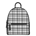 Black And White Madras Pattern Print Leather Backpack