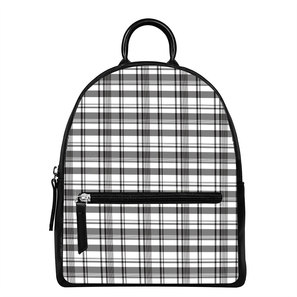 Black And White Madras Pattern Print Leather Backpack