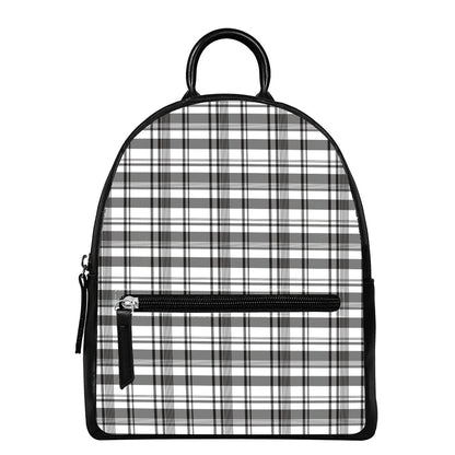 Black And White Madras Pattern Print Leather Backpack