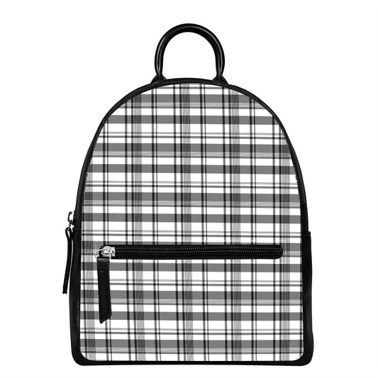 Black And White Madras Pattern Print Leather Backpack