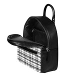 Black And White Madras Pattern Print Leather Backpack