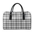 Black And White Madras Pattern Print Leather Duffel Bag