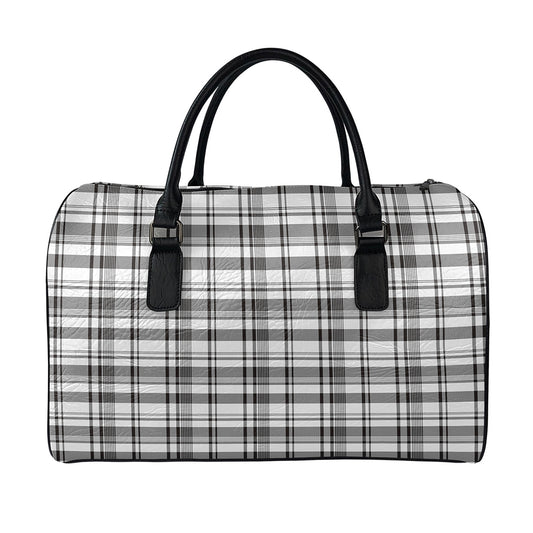 Black And White Madras Pattern Print Leather Duffle Bag