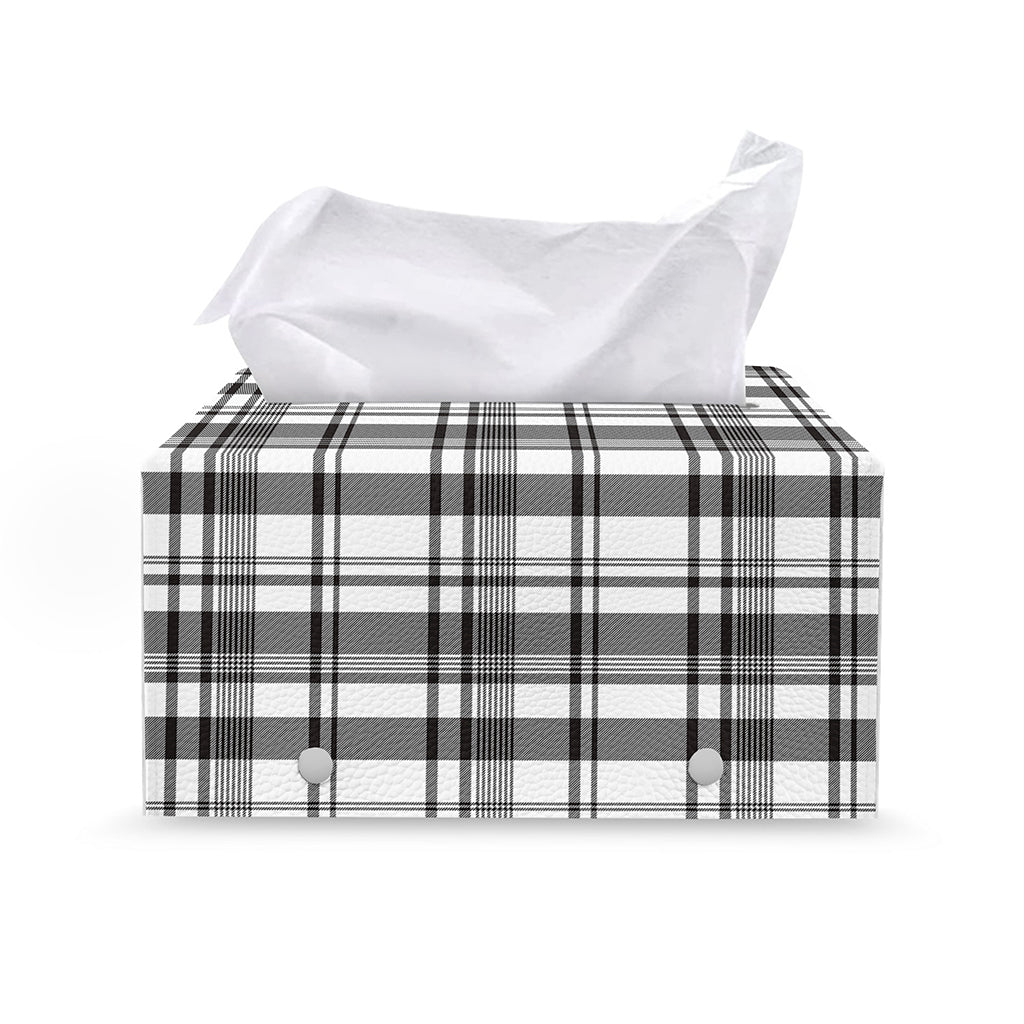 Black And White Madras Pattern Print Leather Tissue Box Cover