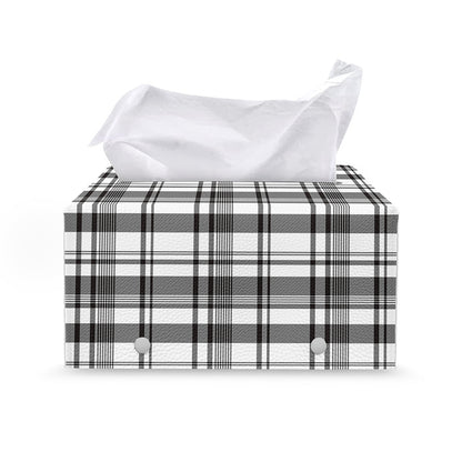 Black And White Madras Pattern Print Leather Tissue Box Cover