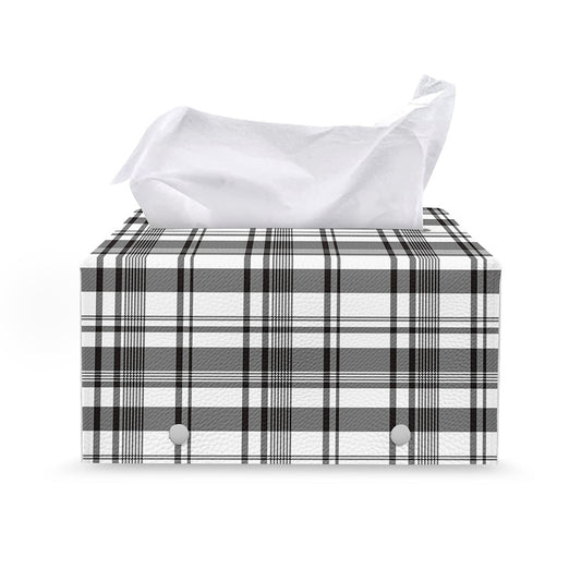 Black And White Madras Pattern Print Leather Tissue Box Cover