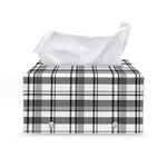 Black And White Madras Pattern Print Leather Tissue Box Cover