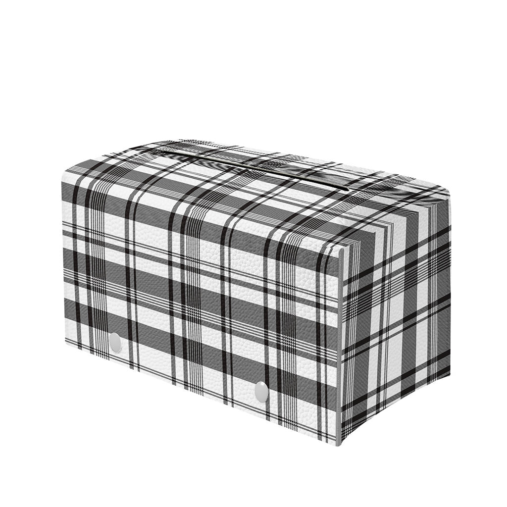 Black And White Madras Pattern Print Leather Tissue Box Cover