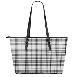 Black And White Madras Pattern Print Leather Tote Bag