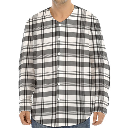 Black And White Madras Pattern Print Long Sleeve Baseball Jersey