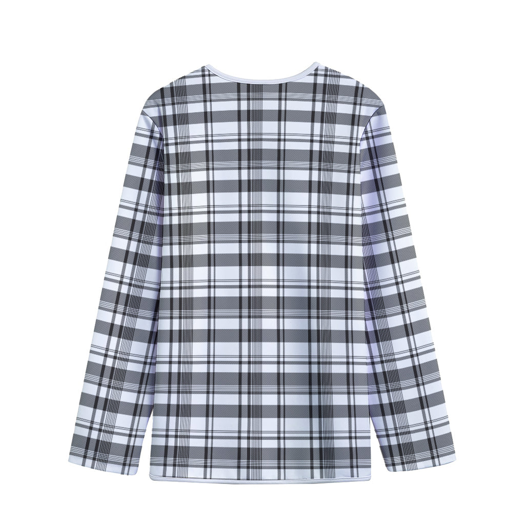 Black And White Madras Pattern Print Long Sleeve Short Coat