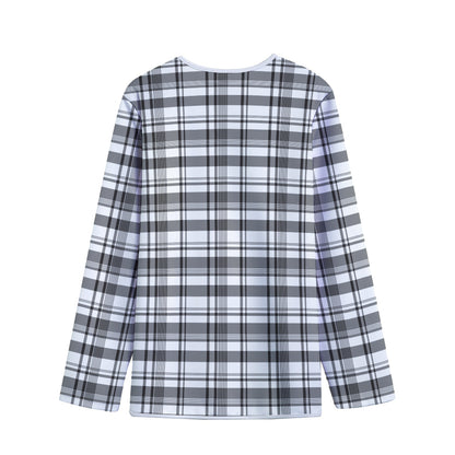 Black And White Madras Pattern Print Long Sleeve Short Coat