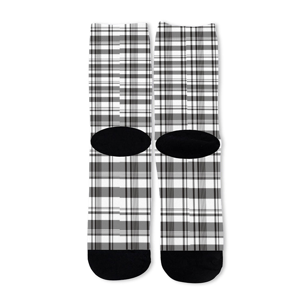 Black And White Madras Pattern Print Long Socks