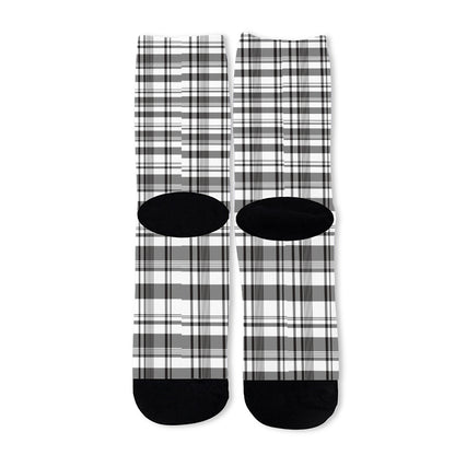 Black And White Madras Pattern Print Long Socks