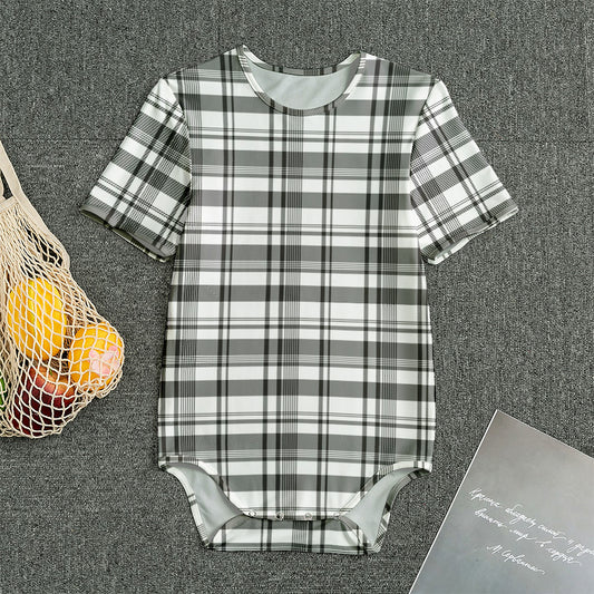Black And White Madras Pattern Print Men's Bodysuit