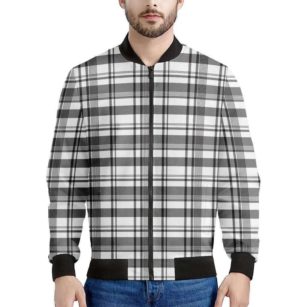 Black And White Madras Pattern Print Men's Bomber Jacket