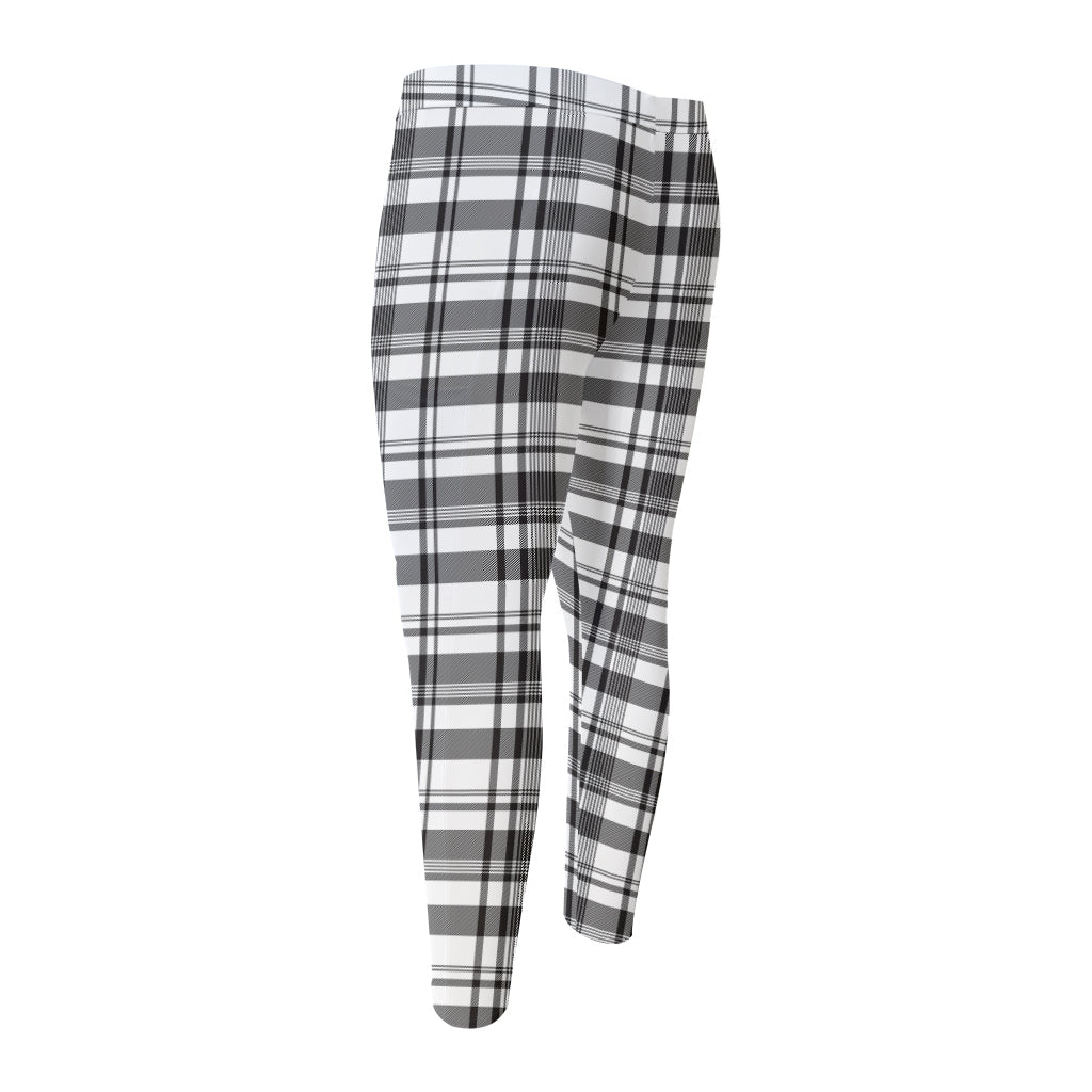 Black And White Madras Pattern Print Men's Compression Pants