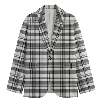 Black And White Madras Pattern Print Men's Cotton Blazer