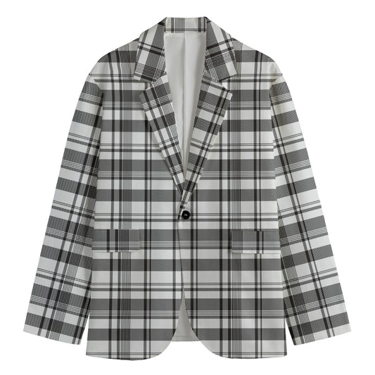 Black And White Madras Pattern Print Men's Cotton Blazer