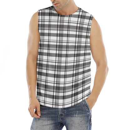 Black And White Madras Pattern Print Men's Fitness Tank Top
