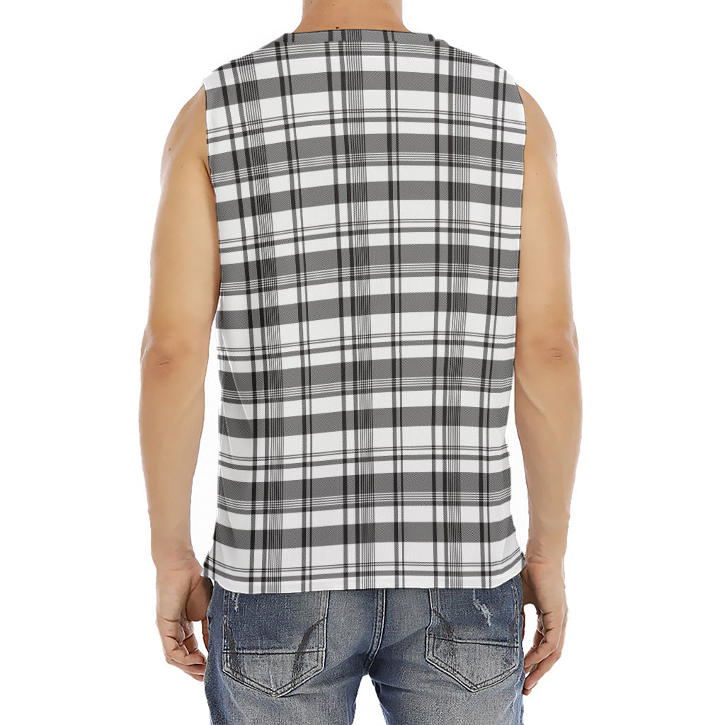 Black And White Madras Pattern Print Men's Fitness Tank Top