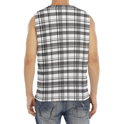 Black And White Madras Pattern Print Men's Fitness Tank Top