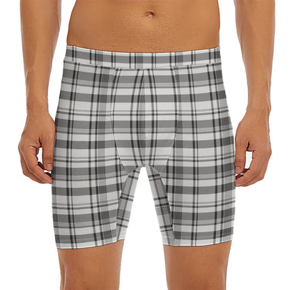 Black And White Madras Pattern Print Men's Long Boxer Briefs