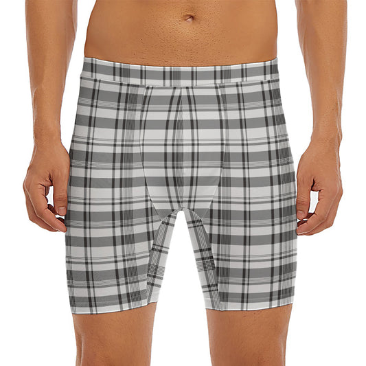 Black And White Madras Pattern Print Men's Long Boxer Briefs