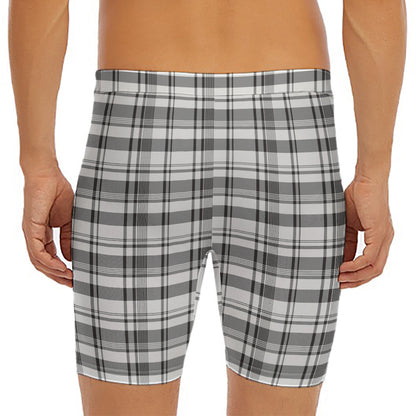 Black And White Madras Pattern Print Men's Long Boxer Briefs