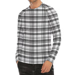 Black And White Madras Pattern Print Men's Long Sleeve Rash Guard