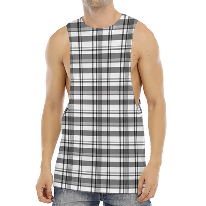 Black And White Madras Pattern Print Men's Muscle Tank Top