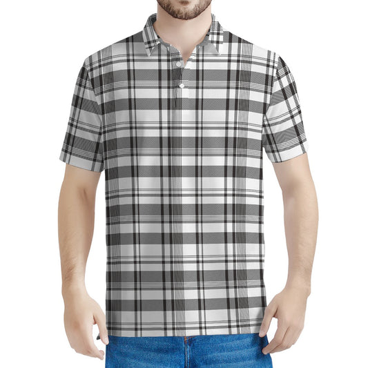 Black And White Madras Pattern Print Men's Polo Shirt