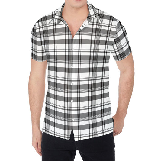 Black And White Madras Pattern Print Men's Shirt