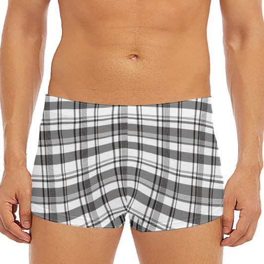 Black And White Madras Pattern Print Men's Short Boxer Briefs