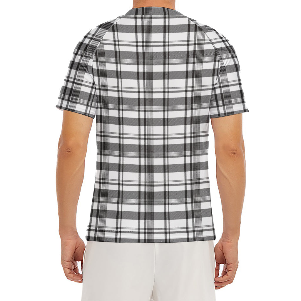 Black And White Madras Pattern Print Men's Short Sleeve Rash Guard