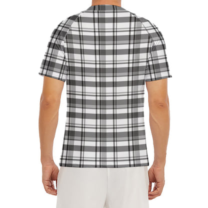 Black And White Madras Pattern Print Men's Short Sleeve Rash Guard