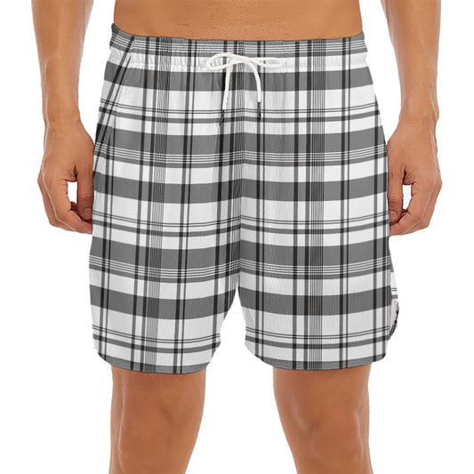 Black And White Madras Pattern Print Men's Split Running Shorts