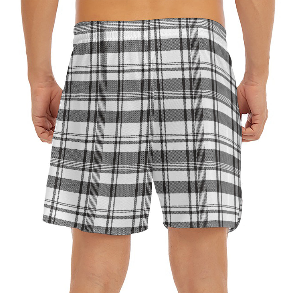Black And White Madras Pattern Print Men's Split Running Shorts