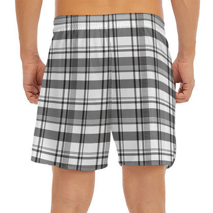 Black And White Madras Pattern Print Men's Split Running Shorts