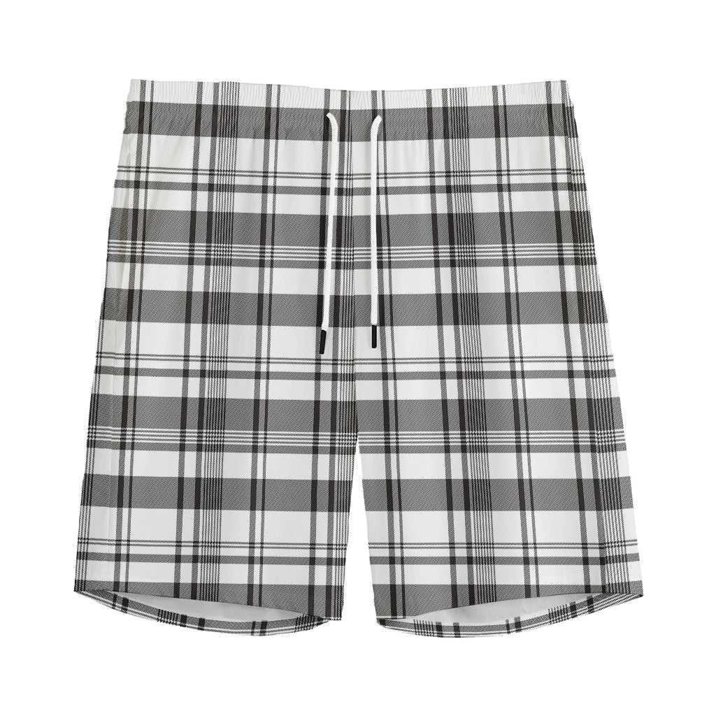 Black And White Madras Pattern Print Men's Sports Shorts