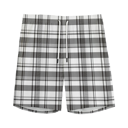 Black And White Madras Pattern Print Men's Sports Shorts