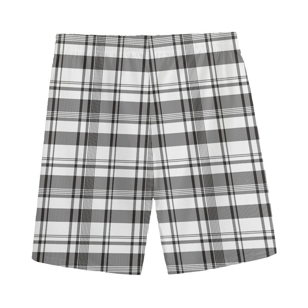 Black And White Madras Pattern Print Men's Sports Shorts