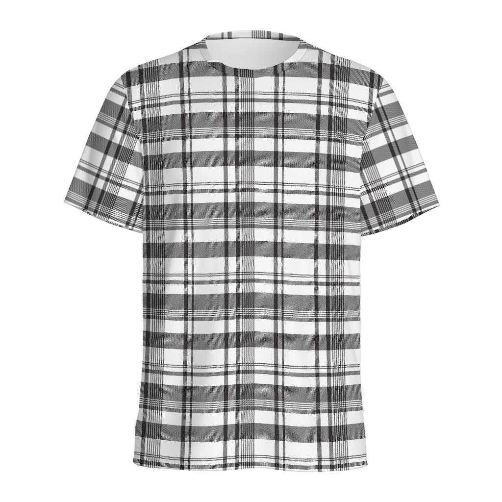 Black And White Madras Pattern Print Men's Sports T-Shirt