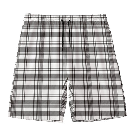 Black And White Madras Pattern Print Men's Swim Trunks