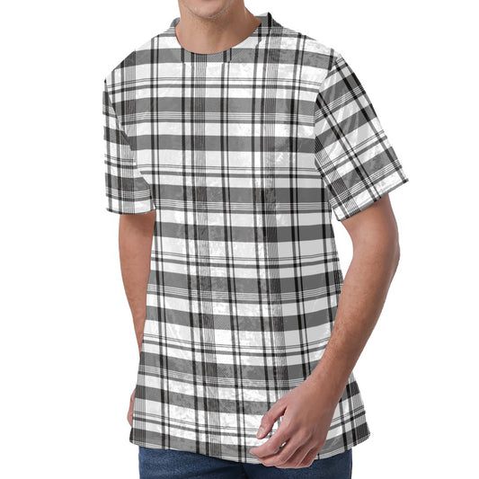 Black And White Madras Pattern Print Men's Velvet T-Shirt