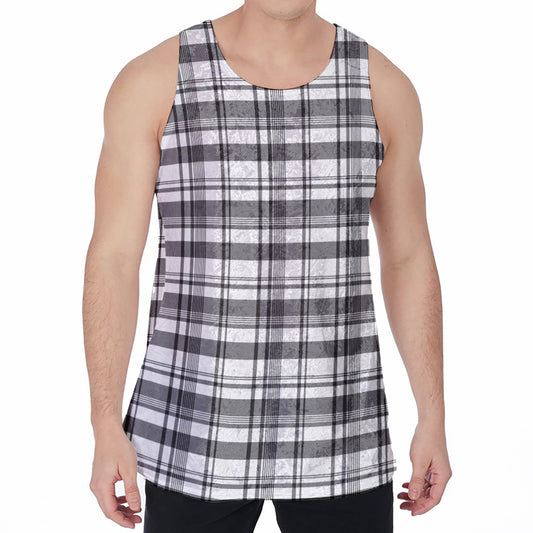 Black And White Madras Pattern Print Men's Velvet Tank Top
